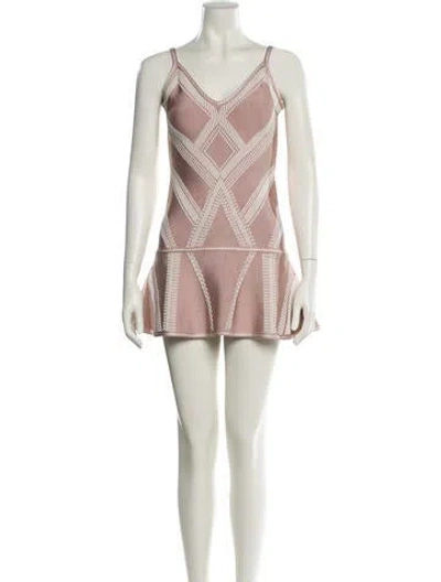 Pre-owned Herve Leger Printed Mini Dress In Neutral