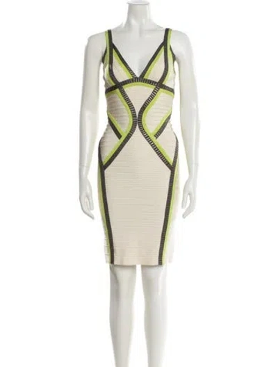 Pre-owned Herve Leger Printed Mini Dress In Neutral