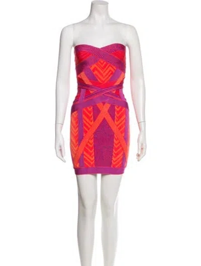Pre-owned Herve Leger Printed Mini Dress In Orange