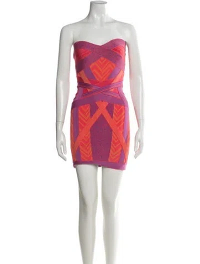 Pre-owned Herve Leger Printed Mini Dress In Orange