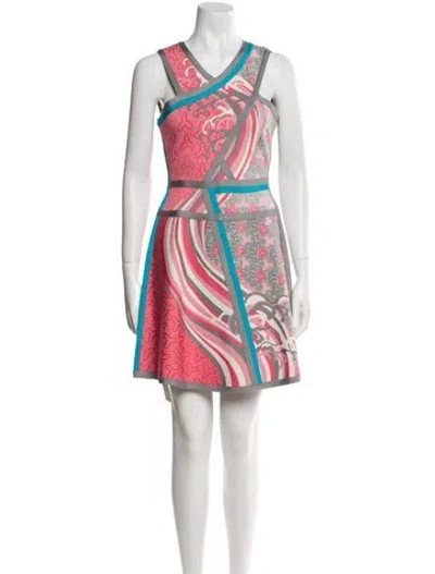 Pre-owned Herve Leger Printed Mini Dress In Pink