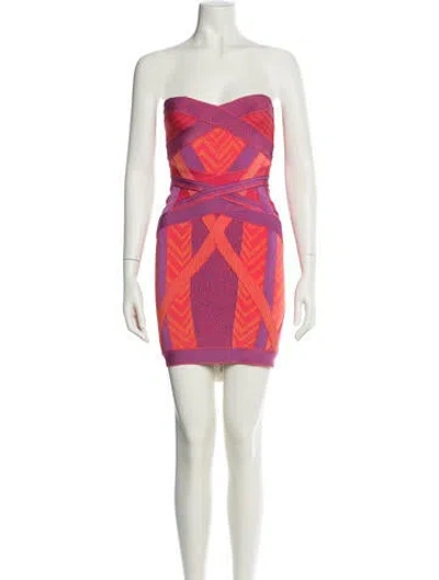 Pre-owned Herve Leger Printed Mini Dress In Pink