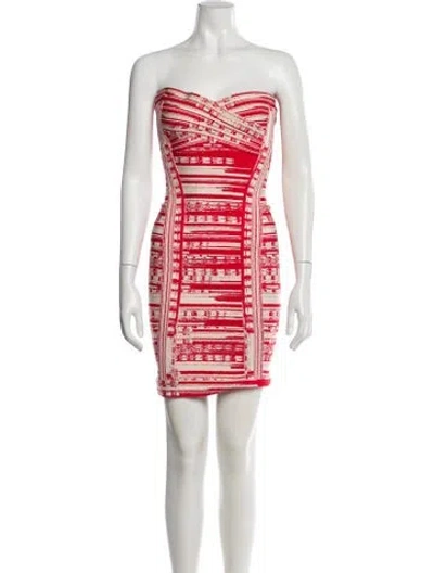 Pre-owned Herve Leger Printed Mini Dress In Red