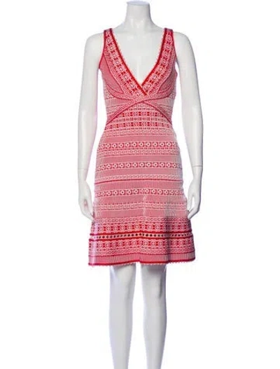 Pre-owned Herve Leger Printed Mini Dress In Red