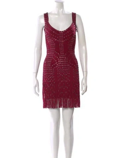 Pre-owned Herve Leger Printed Mini Dress W/ Tags In Burgundy