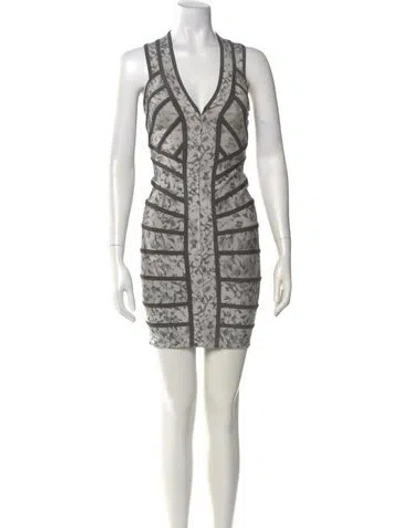 Pre-owned Herve Leger Printed Mini Dress W/ Tags In Gray