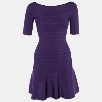 Herve Leger Purple Jersey Lisa Mini Dress In Blue