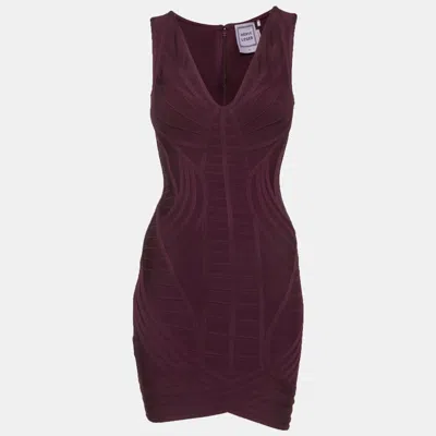 Herve Leger Purple Knit Bandage Zip Up Mini Dress