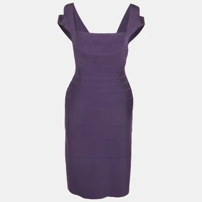 Herve Leger Purple Stretch Knit Sleeveless Bandage Dress