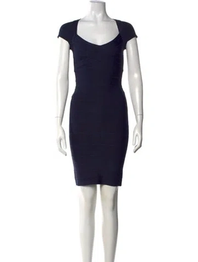 Pre-owned Herve Leger Raquel Bandage Knee-length Dress In Blue