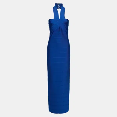 Pre-owned Herve Leger Rayon Gown M In Blue