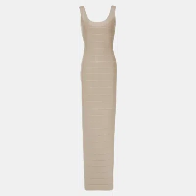 Pre-owned Herve Leger Rayon Gown S In Beige
