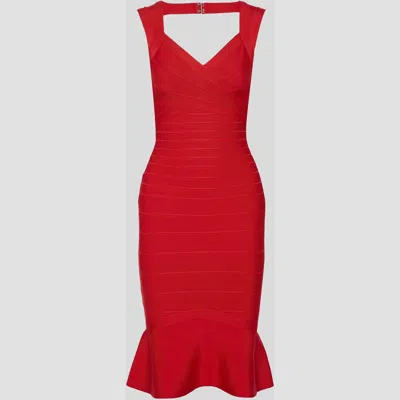 Pre-owned Herve Leger Rayon Knee Length Dress L In Red