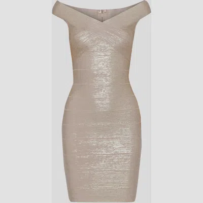 Pre-owned Herve Leger Rayon Mini Dress L In Gold