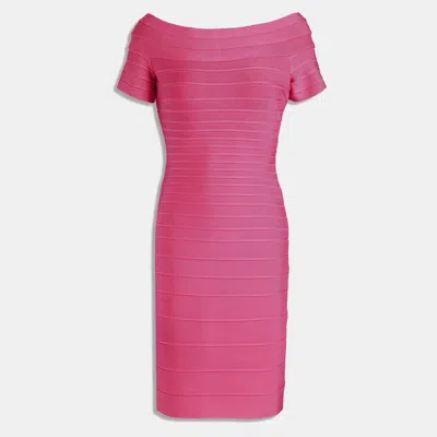 Pre-owned Herve Leger Rayon Mini Dress L In Pink