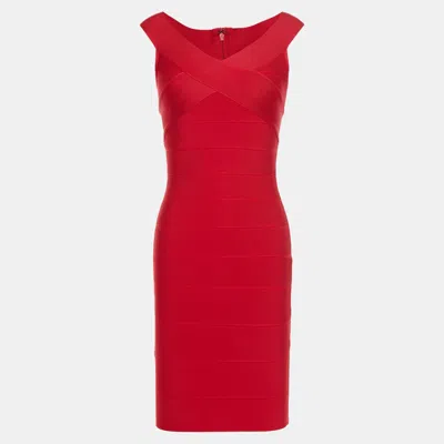 Pre-owned Herve Leger Rayon Mini Dress L In Red
