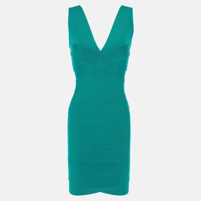 Pre-owned Herve Leger Rayon Mini Dress M In Green