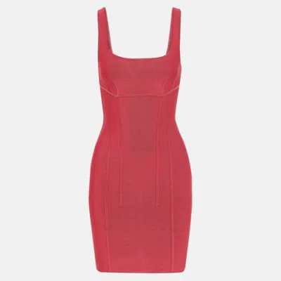 Pre-owned Herve Leger Rayon Mini Dress M In Pink