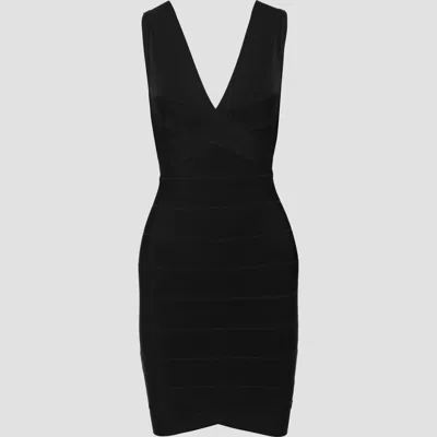 Pre-owned Herve Leger Rayon Mini Dress Xs In Black