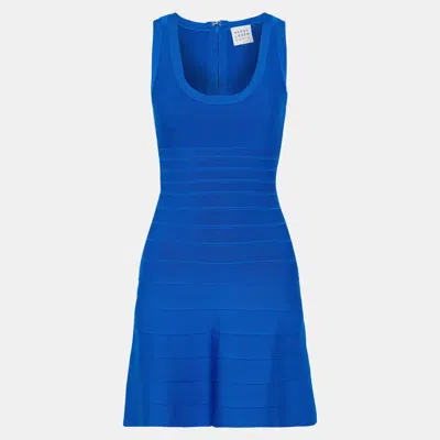 Pre-owned Herve Leger Rayon Mini Dress Xs In Blue