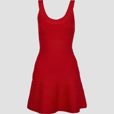 Pre-owned Herve Leger Rayon Mini Dress Xs In Red