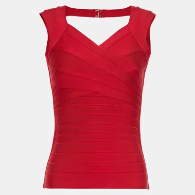 Pre-owned Herve Leger Rayon Sleeveless Top S In Red