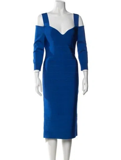Pre-owned Herve Leger Re24 Midi Length Dress In Blue