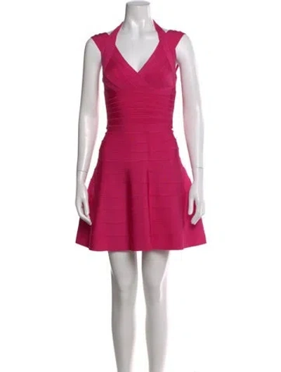 Pre-owned Herve Leger Rebekka Mini Dress In Pink