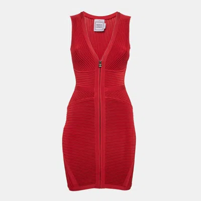 Pre-owned Herve Leger Red Bandage Knit Mini Dress Xs