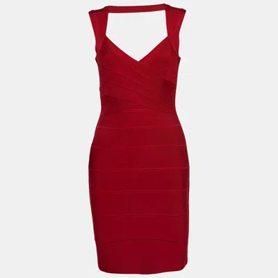 Pre-owned Herve Leger Red Bandage Knit Sleeveless Mini Dress S