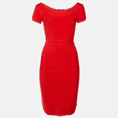 Herve Leger Red Jersey Aubree Midi Dress
