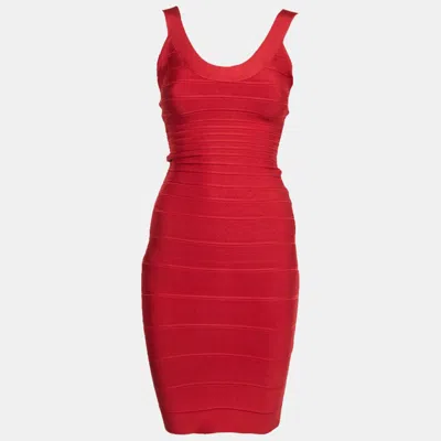 Pre-owned Herve Leger Red Jersey Bandage Bodycon Midi Dress Xs