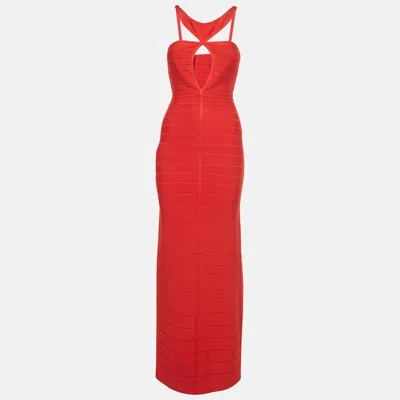 Herve Leger Red Knit Maxi Bandage Dress