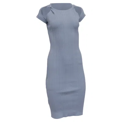Herve Leger Ribbed Cutout Bodycon Midi Dress In Light Blue Rayon