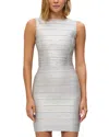 Herve Leger Ribbed Foil Boat Neck Tank Top In Silver Foil