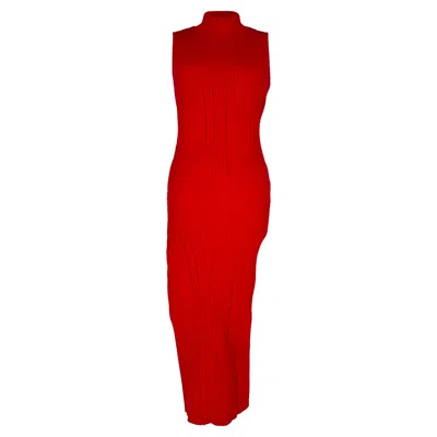 Pre-owned Herve Leger Ribbed-knit Midi Dress In Red Viscose