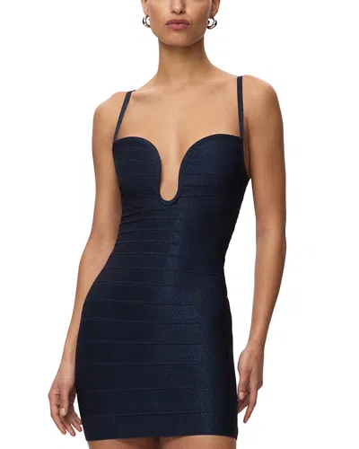 Herve Leger Romy Plunge Neck Dress In Gray