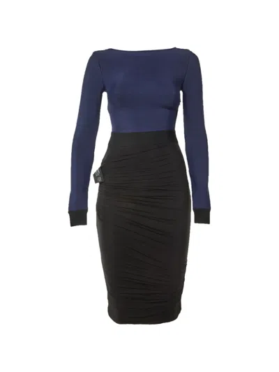 Pre-owned Herve Leger Ruched Knit Midi Dress In Black
