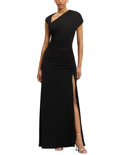Herve Leger Ruched Matte Jersey Draped Gown In Black