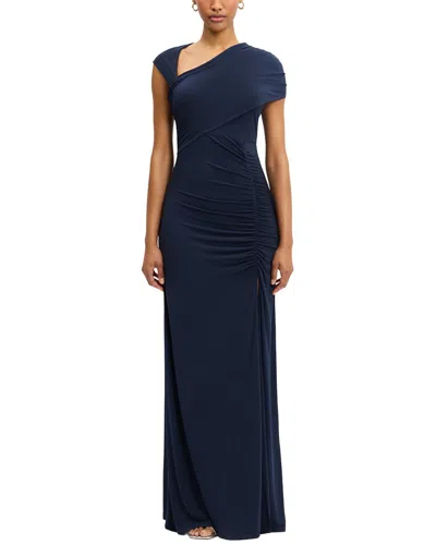 Herve Leger Ruched Matte Jersey Draped Gown In Blue