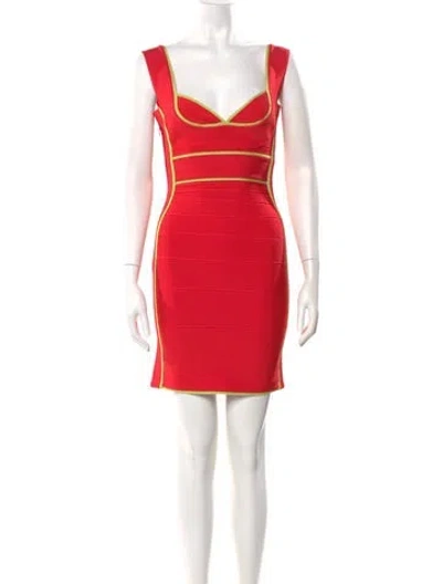 Pre-owned Herve Leger Sabine Mini Dress W/ Tags In Red