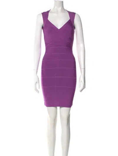 Pre-owned Herve Leger Sarai Mini Dress In Purple