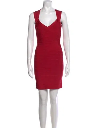 Pre-owned Herve Leger Sarai Mini Dress In Red