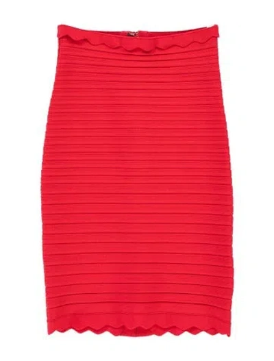 Pre-owned Herve Leger Scalloped Accent Mini Skirt In Orange
