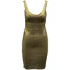 Herve Leger Scoop Neck Bandage Foil Dress In Gold Rayon In Gold