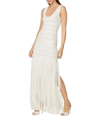 Herve Leger Scoop-neck Fringe Dress In Alabaster Lx Cmb