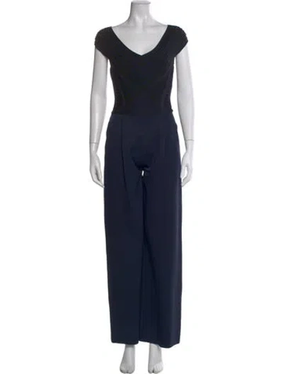 Pre-owned Herve Leger Scoop Neck Jumpsuit In Blue