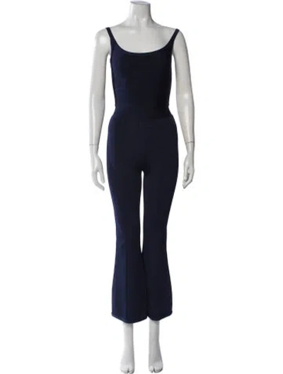 Pre-owned Herve Leger Scoop Neck Jumpsuit In Blue