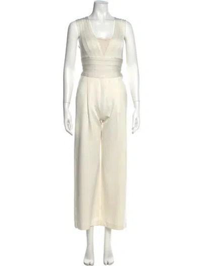 Pre-owned Herve Leger Scoop Neck Jumpsuit In Neutral