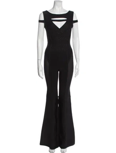 Pre-owned Herve Leger Scoop Neck Jumpsuit W/ Tags In Gray